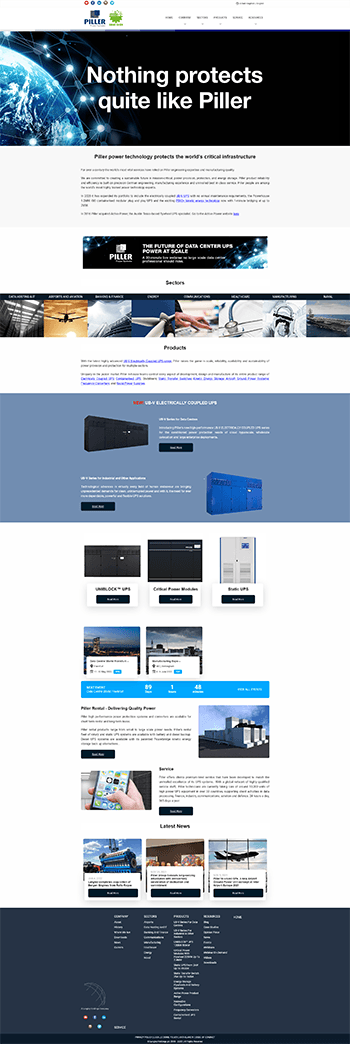 Home Page screen shot of a web development project for Piller by Tea Powered Projects