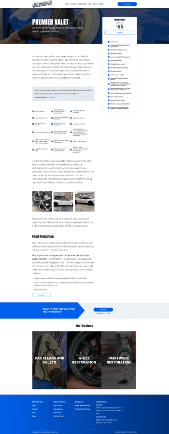 Home Page screen shot of a web design project for The Valet Man by Tea Powered Projects