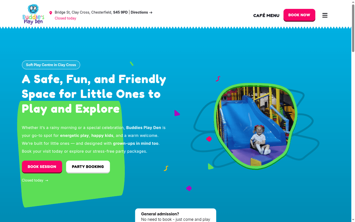 Buddies Play Den website with online booking