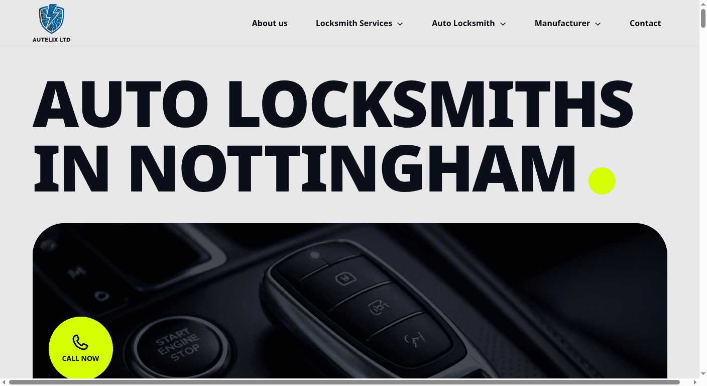 Autelix auto locksmith website homepage - real Nottingham trades client