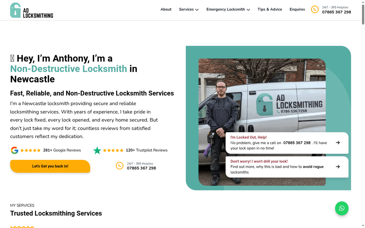 AD Locksmithing website - trade website case study