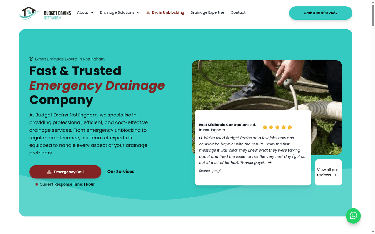 Budget Drains Nottingham website - trade website case study