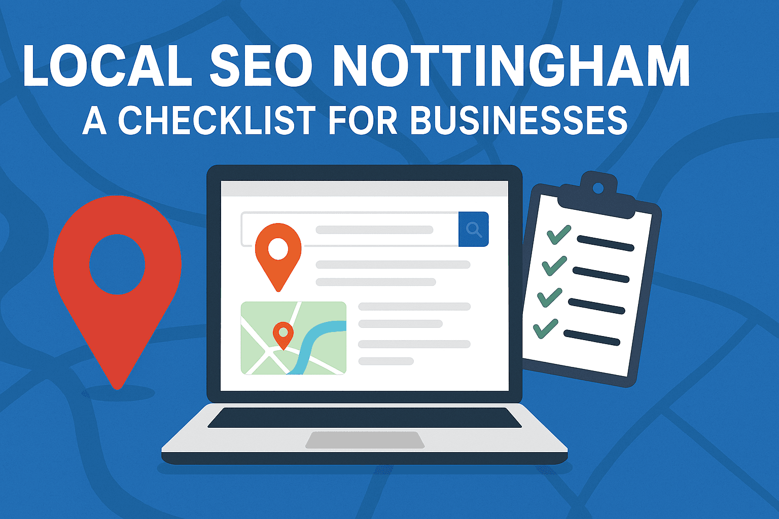 Comprehensive local SEO checklist for Nottingham businesses showing map pins on Google results
