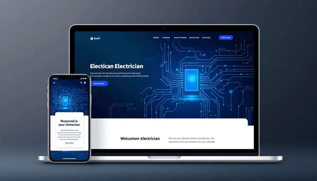 A mobile device displaying a responsive electrician website, suitable for all screen sizes.