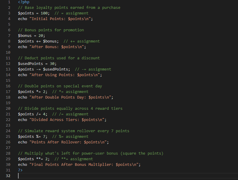 An overview of PHP operators including assignment operators.