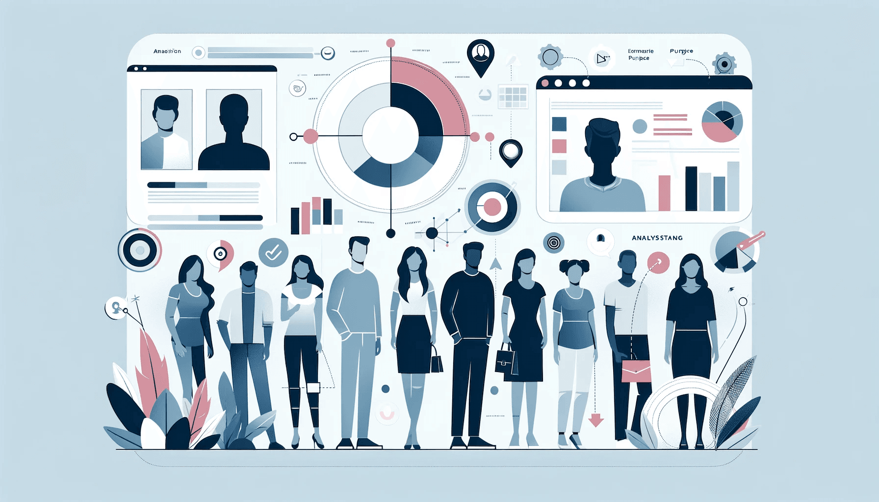 Diverse group of people symbolizing a target audience with digital elements for website customization.