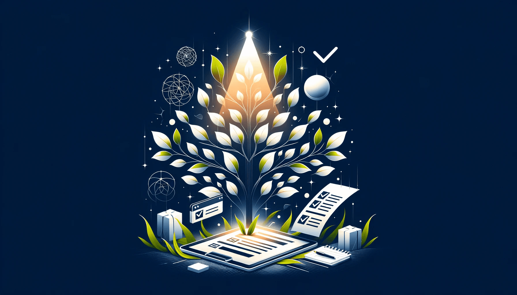 Graphic representing content creation and SEO strategy with a lightbulb and keyword analysis.