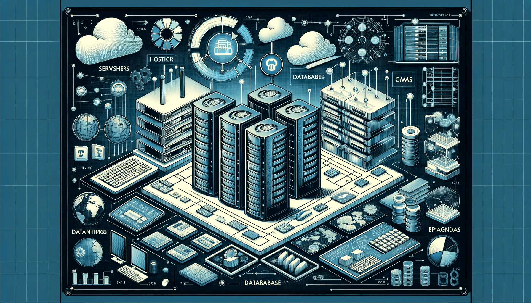 Understanding Backend Terminology has imagery related to servers, hosting, databases, and CMS platforms.