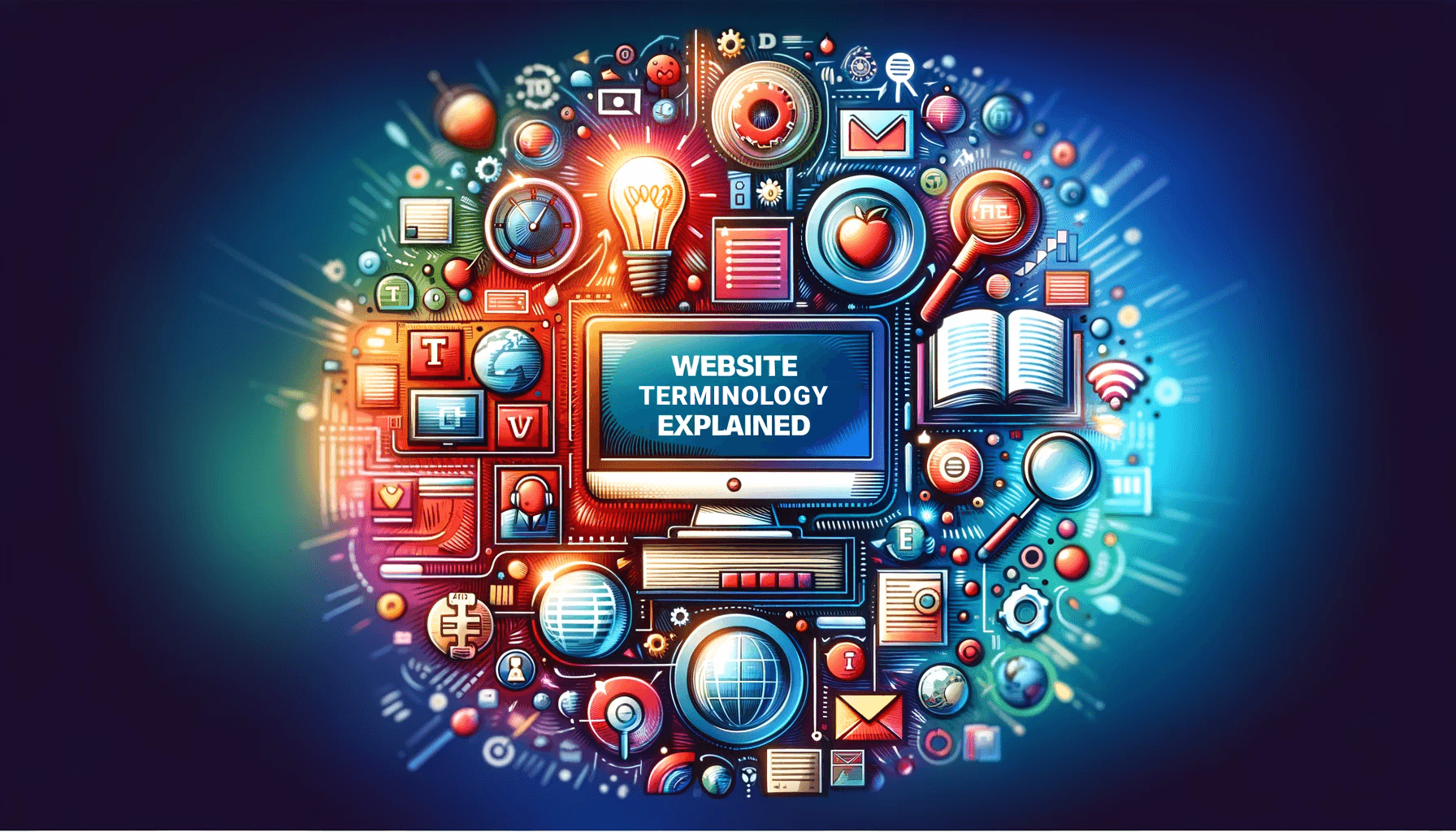An informative guide cover illustrating various website terminologies.