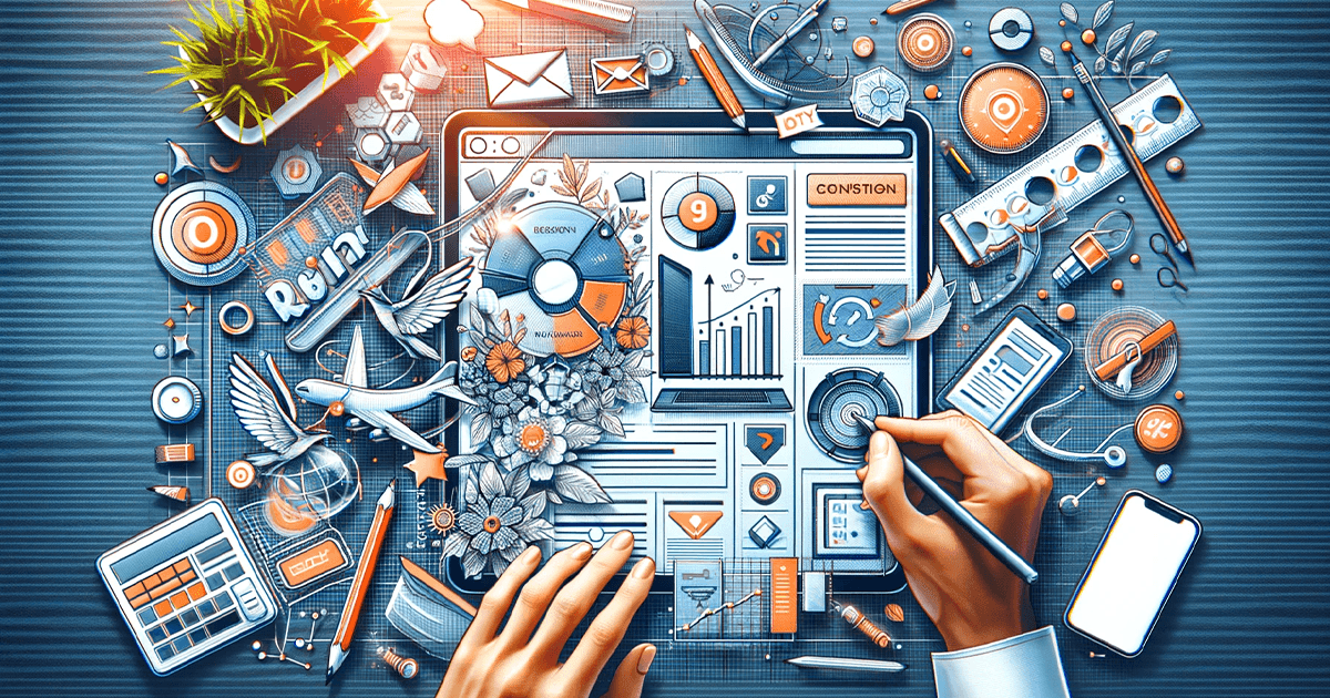 It visually depicts the concept of enhancing conversion rates through web design, incorporating elements like a well-designed website interface and clear call-to-action buttons. The design conveys the idea of a modern and effective website driving user engagement and conversion.