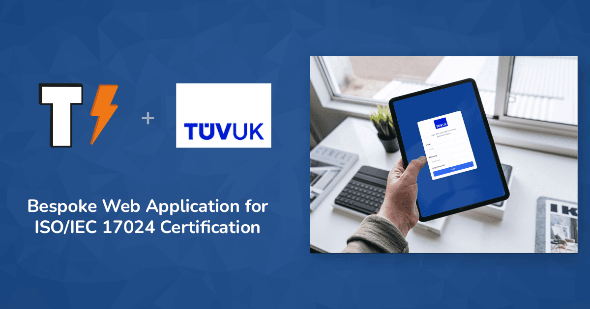 A image depicting a web application made by tea powered for TUV Nord UK Limited