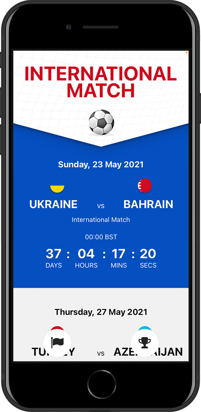 Screen shot of the mobile app of Footy Fixtures, tournament select, Football fixtures project by Tea Powered Projects