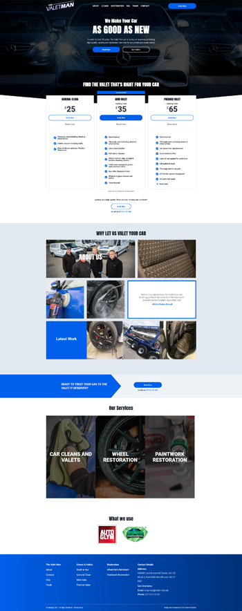 Home Page screen shot of a web design project for The Valet Man by Tea Powered Projects